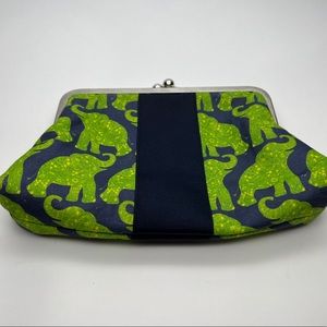 Tipsy Skipper clutch- navy/green elephant print